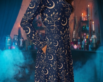 Vestido midi con manga larga all over