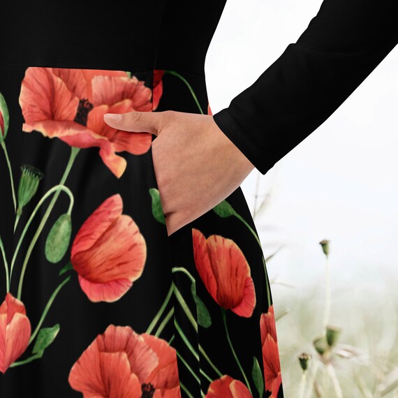 black dress with red poppies Sweet Poppy Swing Dress in Black in Black/Red