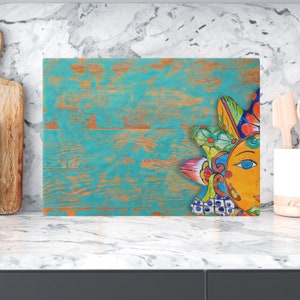 Colorful Mexican Folk Art Glass Cutting Board | Kitchen Decor | Gift for Mom