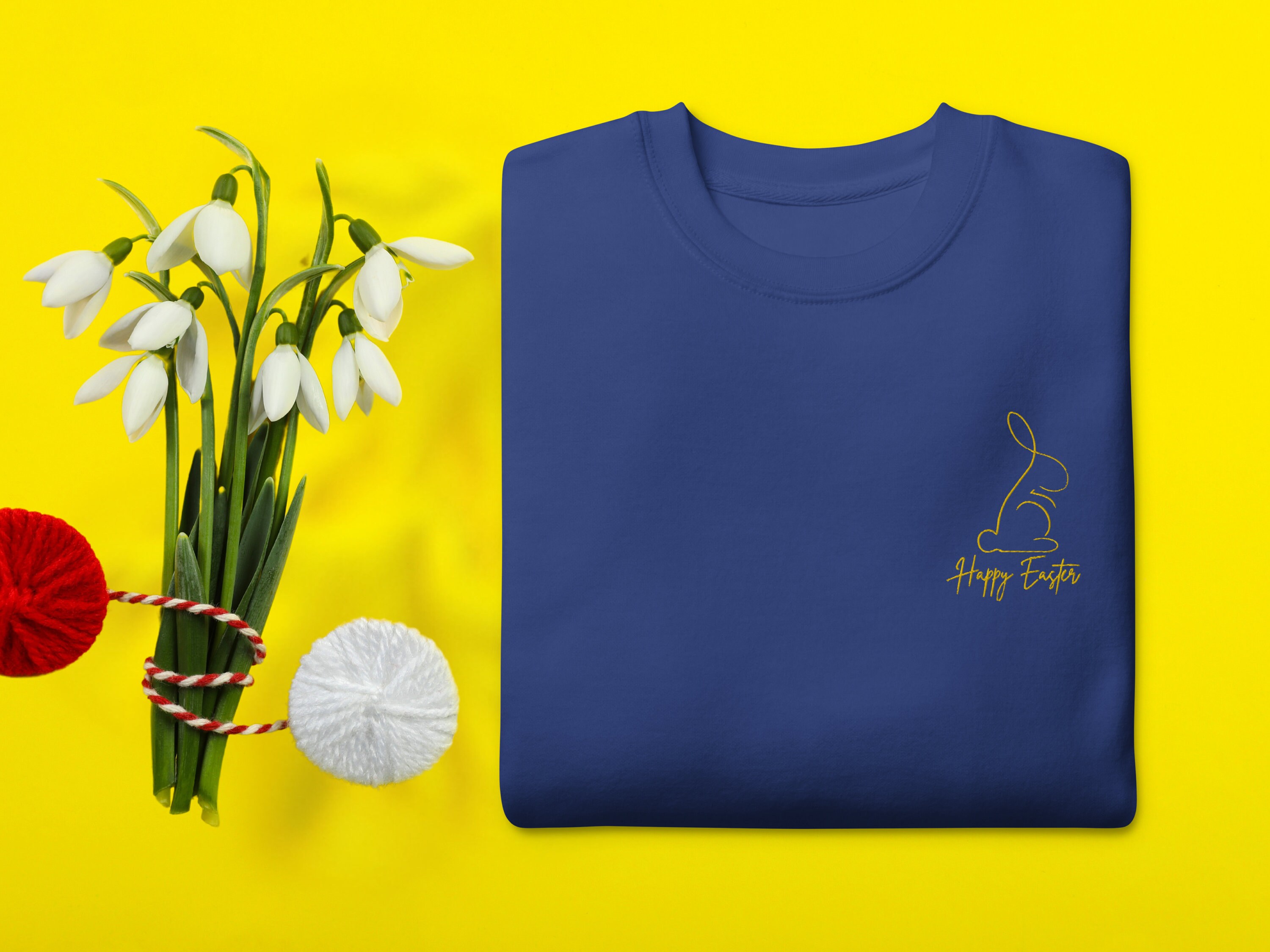Easter Bunny Delight Happy Easter Embroidered Sweatshirt Unisex Cotton