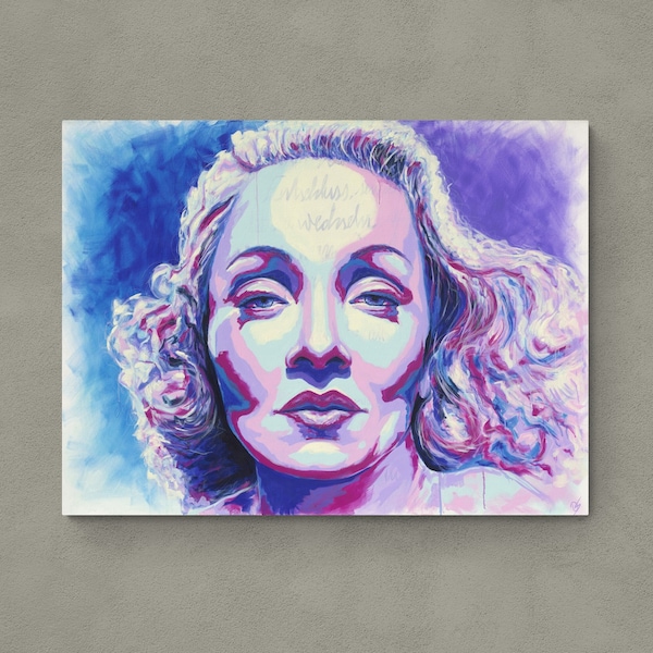 Marlene Dietrich Portrait mit Zitat, Kunstdruck, Pop Art, Blauer Engel, Legende, Ikone, Rechteckig, Portraitserie Fearless Women