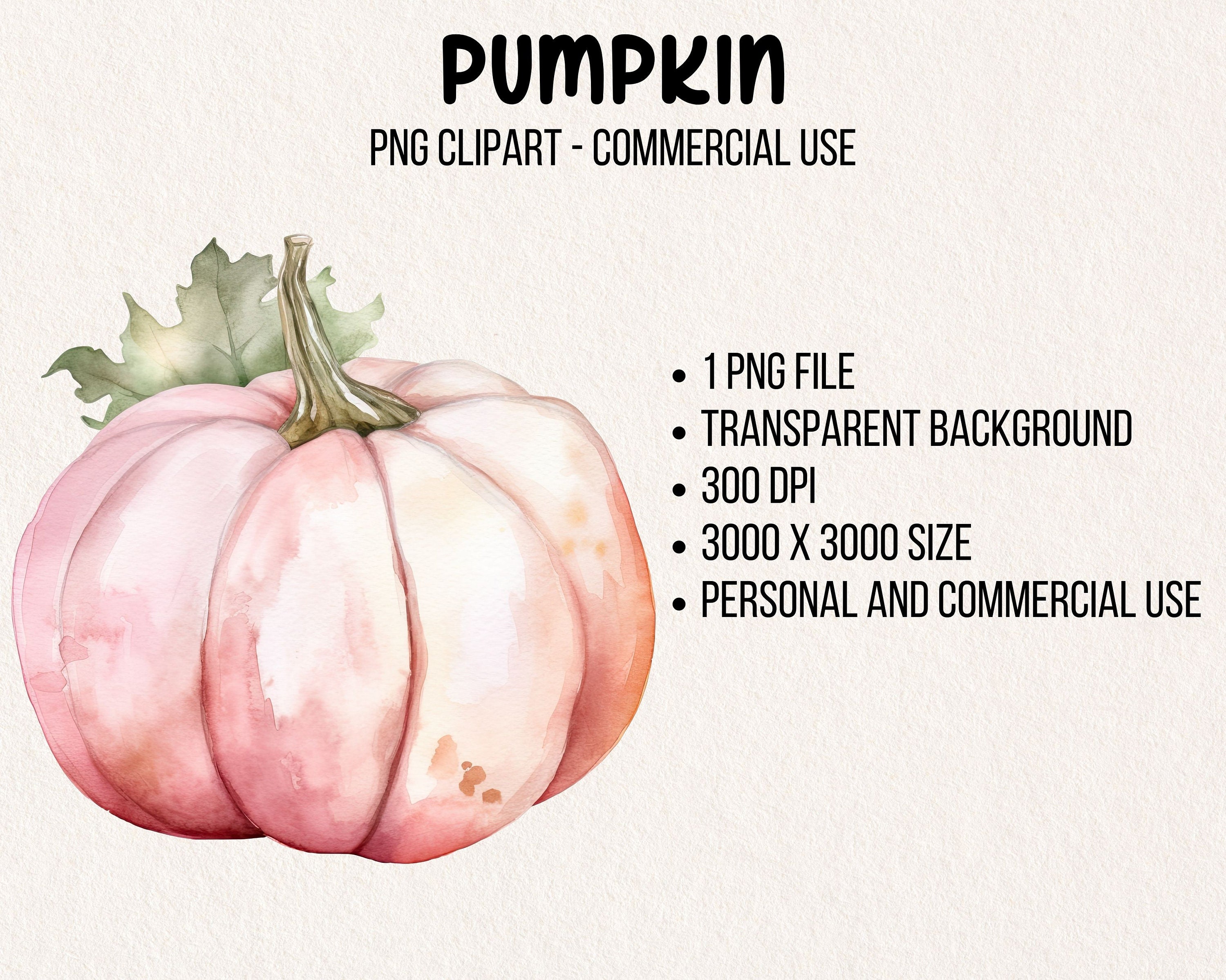 Light Pink Pumpkin PNG Watercolor Clipart Autumn Art Fall DIY Instant ...