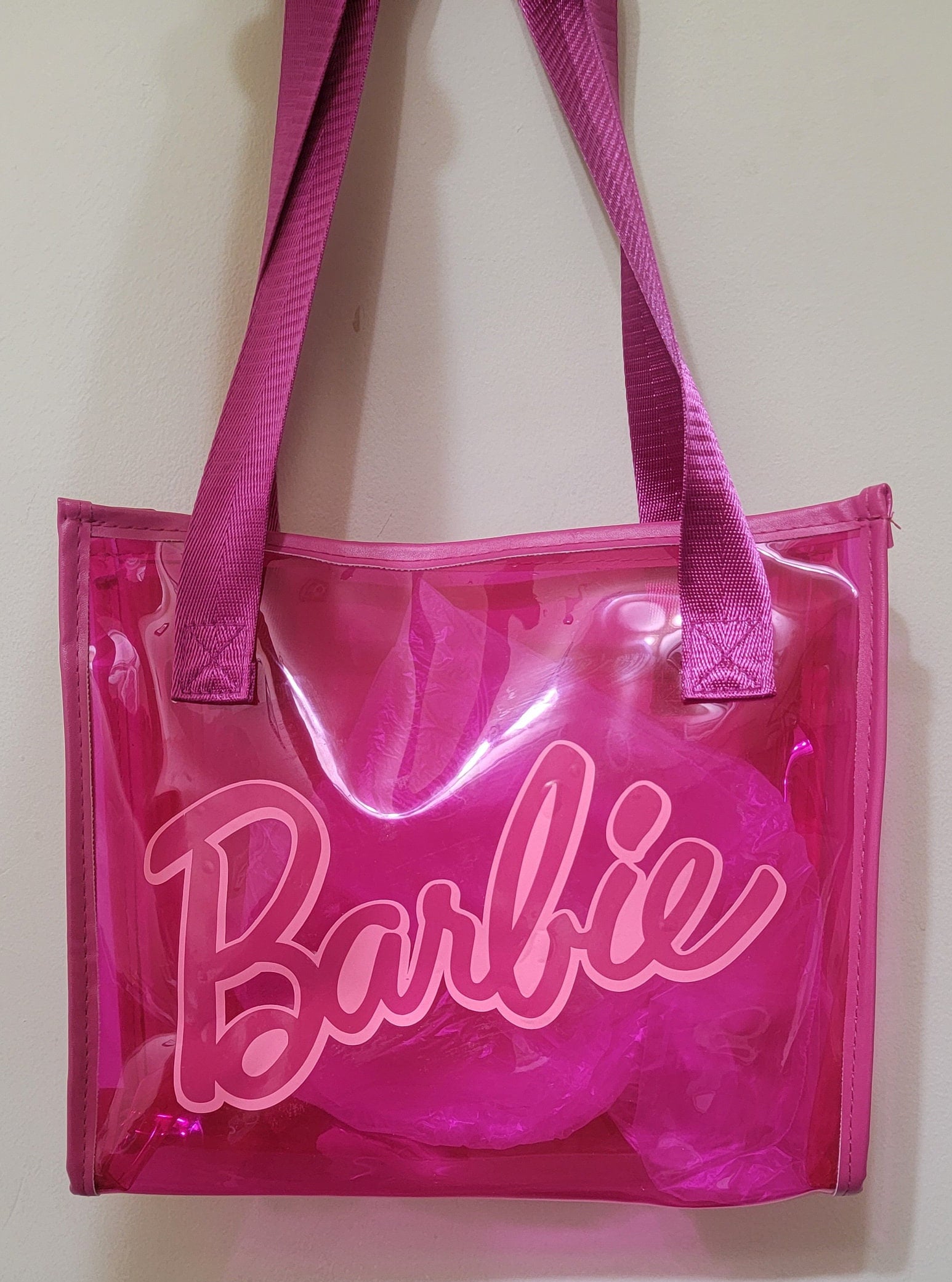 Trendy Barbie Bag Small Shoulder Tote Bag Clear PVC Hot Pink