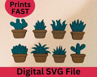 Puede incluir: Conjunto de ocho archivos SVG digitales para cortar diseños de plantas suculentas. Los diseños presentan varias formas de suculentas en tonos de verde y marrón.