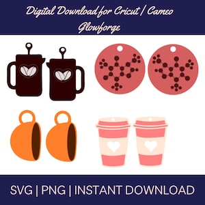 Cute Coffee Earring SVG, Coffee Lover Laser Cut Earring File, Caffeine Wood Earring SVG, Earring Design Files, Acrylic Earring SVG