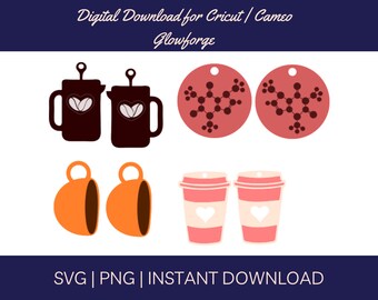 Cute Coffee Earring SVG, Coffee Lover Laser Cut Earring File, Caffeine Wood Earring SVG, Earring Design Files, Acrylic Earring SVG