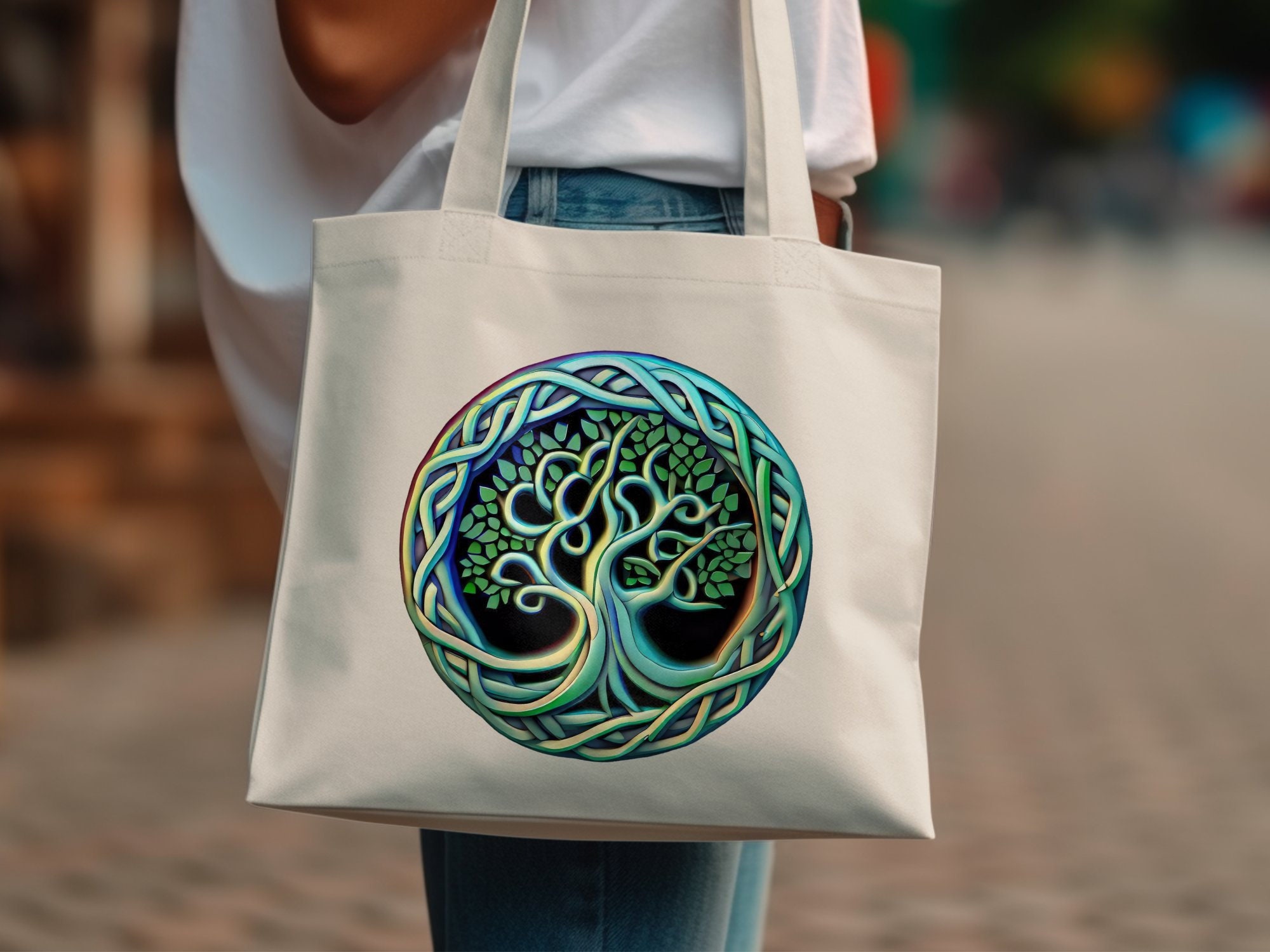 Blue and Green Tree of Life Mystical Tote Bag Gift Great for Eco