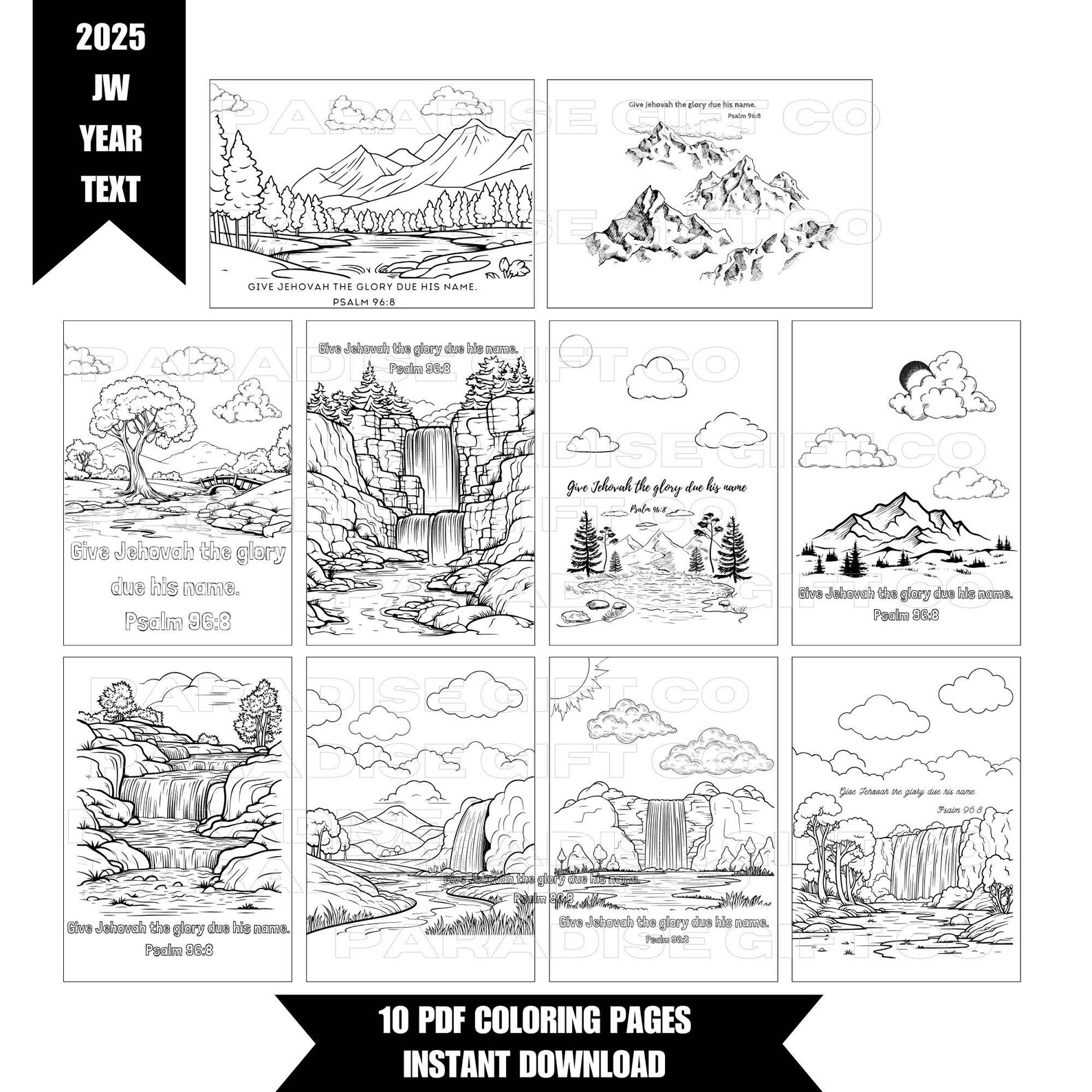 JW Coloring Pages 2025 Year Text Bible Verse (digital PDF)