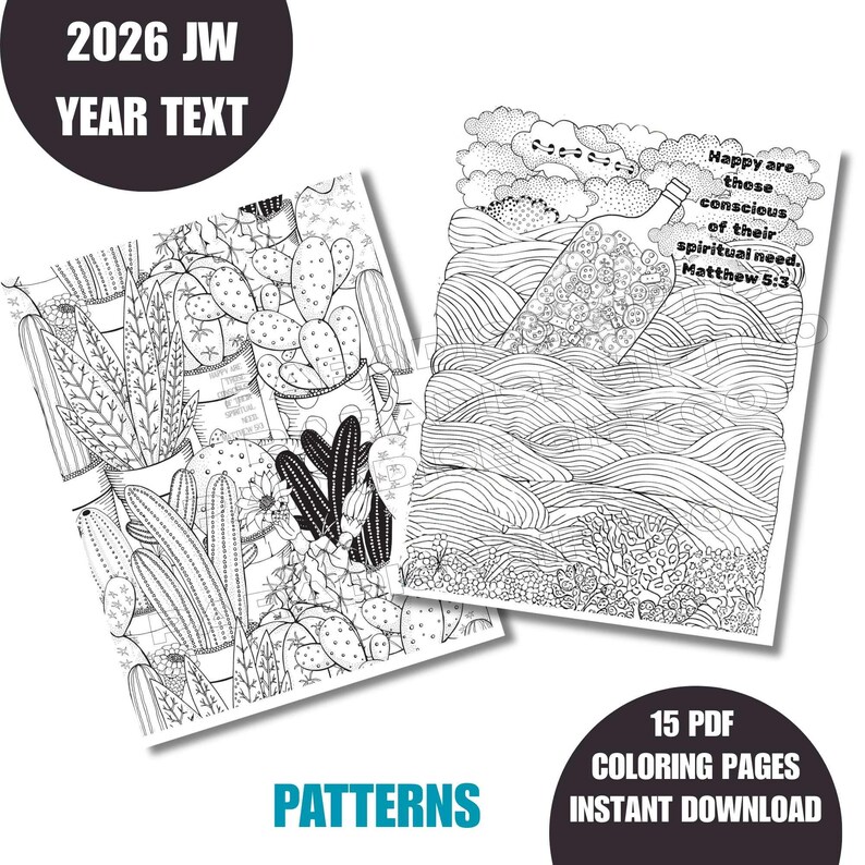 2026 Year Text Patterns JW Printable Coloring Book Pages (digital File ...