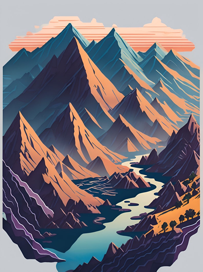 Landscape Digital Art Print Mountain Landscape Wall Decor Nature Landscape Art Gift for Nature