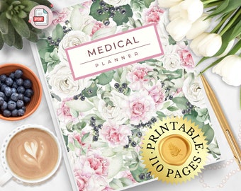 Planificador de historial médico, carpeta imprimible, historial médico, enfermedades crónicas, presión arterial, diario de bienestar, síntomas de salud, registro de medicamentos