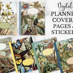 60 Digital Goodnotes Planner Covers, Coquette Aesthetic, Pages Stickers, Notability, Ipad Planner Journal,Vintage Botanical Butterfly Garden