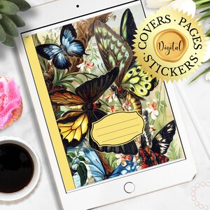 60 Digital Goodnotes Notebook Covers Pages Stickers, Ipad Planner, Digital Planner Journal Notebook, Good Notes Notability,Vintage Butterfly