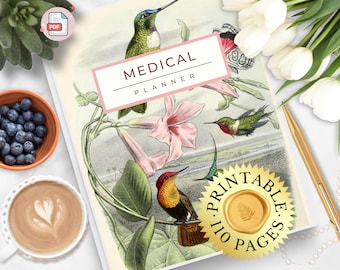 Planificador de historial médico, carpeta imprimible, historial médico, enfermedades crónicas, presión arterial, diario de bienestar, síntomas de salud, registro de medicamentos