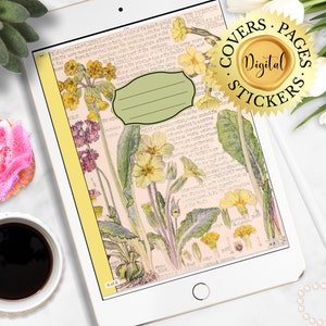 60 Digital Goodnotes Notebook Covers, Coquette Aesthetic, Pages And Stickers, Ipad Planners Journals, Notability, Vintage Botanical Garden