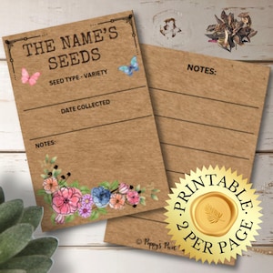 Modèle imprimable de paquet de graines, enveloppe de protection des graines imprimable, étiquette de graine, papier kraft, personnalisation avec nom, cadeau DIY pour Gardner
