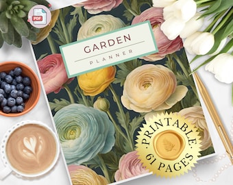 Planificador de jardinería, Diario de jardinería, Carpeta de jardinería, Listas de verificación, Inventario de registro de semillas iniciales, Calendario de cosecha, Organizador de jardinería imprimible