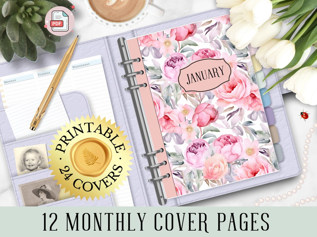 12 Monthly Cover Pages, A5 Journal Monthly Title Page Template, Monthly ...