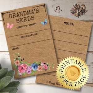 Modèle imprimable de paquet de graines, enveloppe de protection des graines imprimable, étiquette de graine, papier kraft, grand-mère personnalisé personnalisé, cadeau DIY pour Gardner