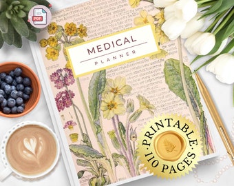 Planificador de historial médico, carpeta imprimible, historial médico, enfermedades crónicas, presión arterial, diario de bienestar, síntomas de salud, registro de medicamentos