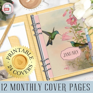 12 Monthly Cover Pages, A5 Journal Monthly Title Page Template, Monthly Planner Cover Page, PRINTABLE Cover Page,Month Title Pages, Coquette