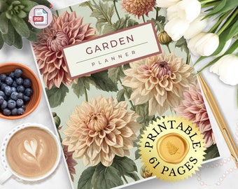 Planificador de jardinería, Diario de jardinería, Carpeta de jardinería, Listas de verificación, Inventario de registro de semillas iniciales, Calendario de cosecha, Organizador de jardinería imprimible