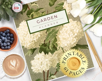 Planejador de jardinagem, diário de jardinagem, fichário de jardinagem, listas de verificação, inventário de registro de sementes iniciais, calendário de colheita, organizador de jardinagem para impressão