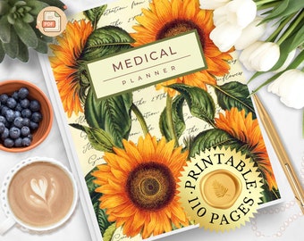 Planificador de historial médico, carpeta imprimible, historial médico, enfermedades crónicas, presión arterial, diario de bienestar, síntomas de salud, registro de medicamentos