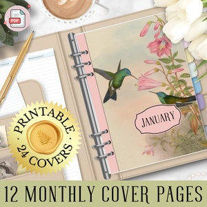 12 Monthly Cover Pages, A5 Journal Monthly Title Page Template, Monthly Planner Cover Page, PRINTABLE Cover Page,Month Title Pages, Coquette