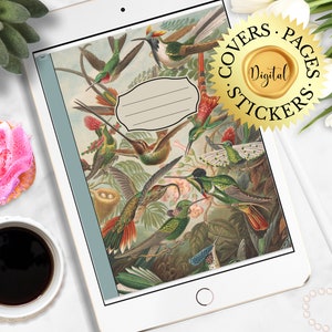 60 Digital Goodnotes Notebook Covers, Coquette Aesthetic, Pages & Stickers, Ipad Planner Journal, Notability, Vintage Botanical Hummingbird