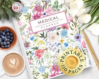 Planificador de historial médico, carpeta imprimible, historial médico, enfermedades crónicas, presión arterial, diario de bienestar, síntomas de salud, registro de medicamentos