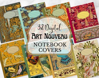 32 portadas de cuadernos digitales Goodnotes, GoodNotes, notabilidad, cuadernos de diarios de planificadores de Ipad, elegantes diseños vintage art nouveau