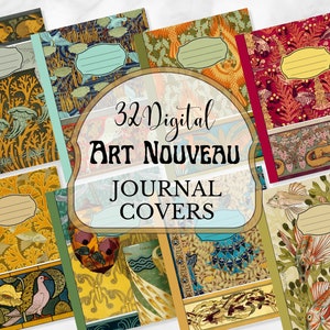 32 Digital GoodNotes Journal Covers, Vintage Art Nouveau Design, Notability Covers, Ipad Notebook, Ipad Planner, Bullet Journal