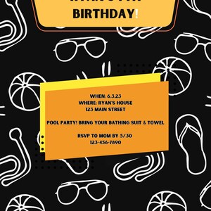 Summer Party Invitation: Full Customizable. Digital Download