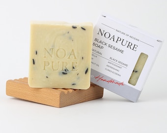 Jabón de sésamo negro, jabón artesanal hidratante para pieles sensibles y todo tipo de piel, pastilla de baño orgánica tipo spa, cuidado nutritivo de la piel, regalo ecológico