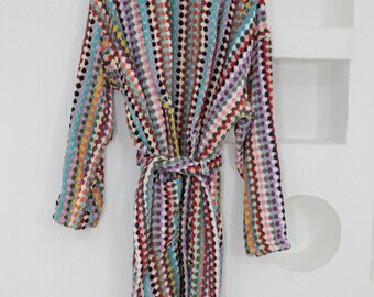 Albornoz de algodón arcoíris hecho a mano: grueso, suave y absorbente