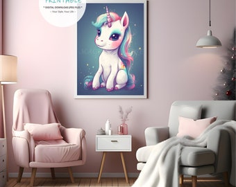 Digital unicorn image for children's room decoration. Digital unicorn art. Digital image.