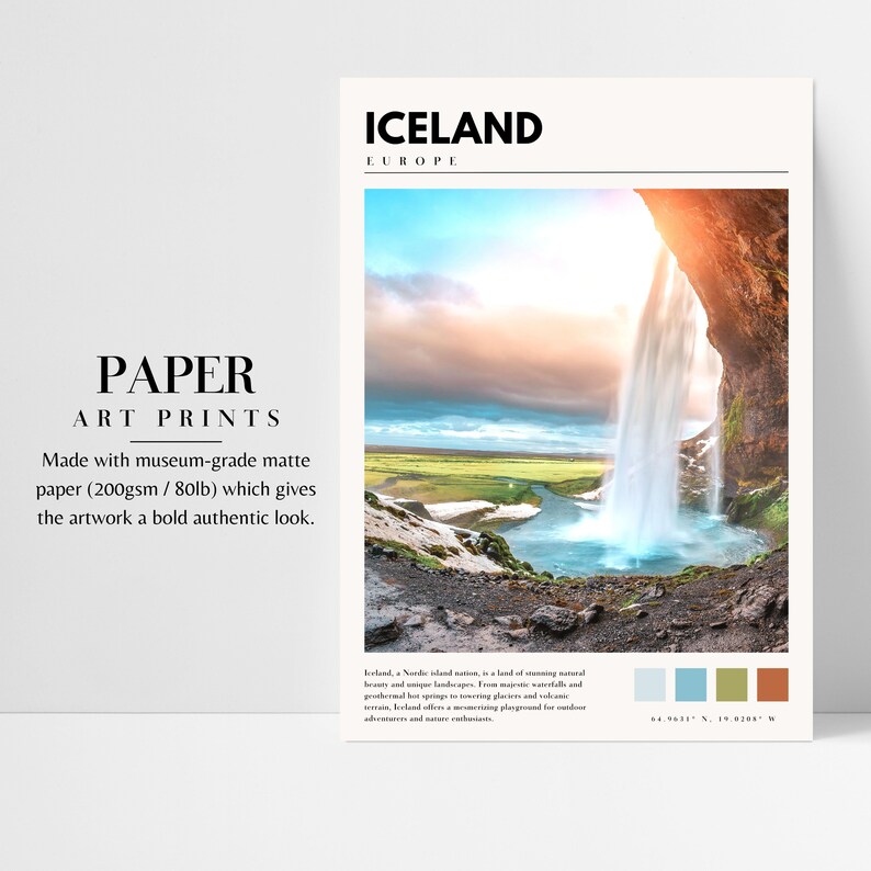 Iceland Print | Iceland Wall Art | Iceland Poster | Iceland Waterfall Artwork | Iceland Photography | P #037 画像 3