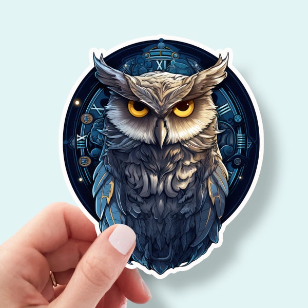 Clockwork Owl Vinyl Laptop Sticker - Steampunk Inspired Decal for Laptops, Notebook, Water Bottle, and More