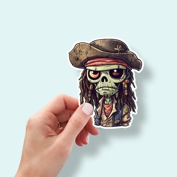 Pirate Zombie Sticker, Pirate Zombie Decal, Vinyl Sticker, Laptop Sticker, Car Decals, Kiss-Cut Sticker, Vinyl Decal, Jack Sparrow Decal