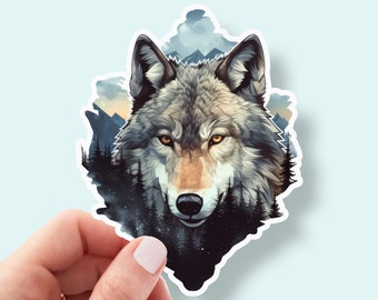 Sticker loup sauvage en vinyle pour ordinateur portable - Sticker loup sauvage, sticker nature pour ordinateurs portables, cahiers, bouteilles d'eau, etc.