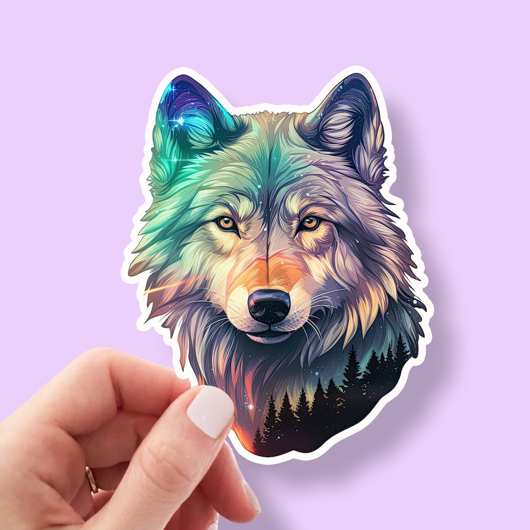 Beautiful Wolf Laptop Sticker Double Exposed Vinyl Decal for Etsy