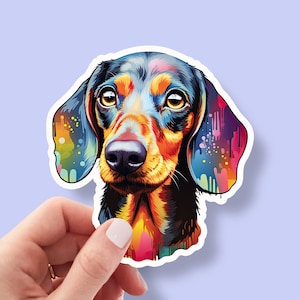 Rainbow Dachshund Vinyl Laptop Sticker - Colorful Wiener Dog Decal for Hydro Flasks, Laptops, Notebook, Water Bottle, and More