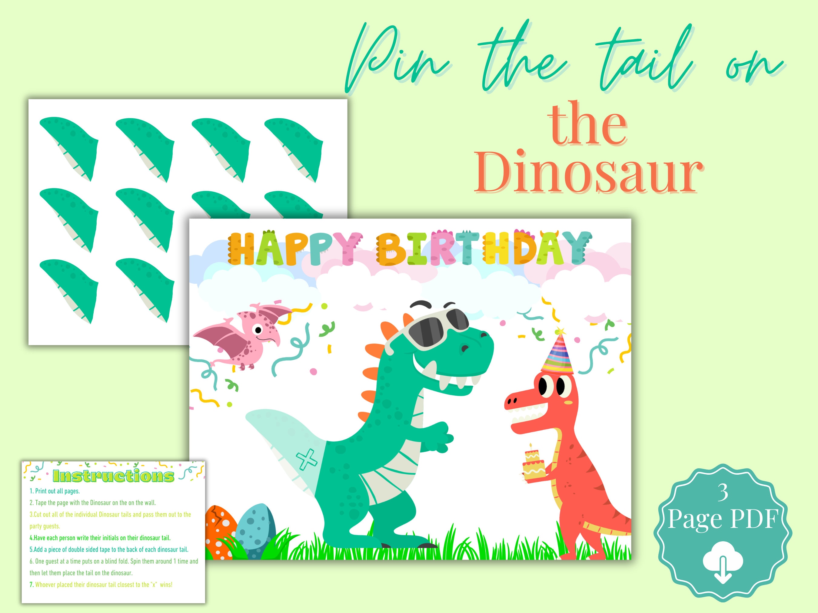 pin the tail on the dinosaur- birthday games, dinosaur activity