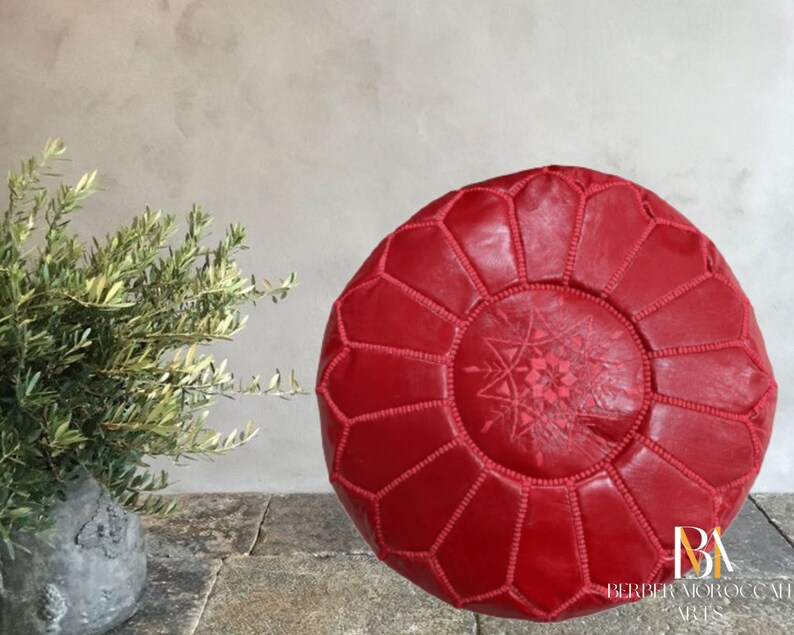 Moroccan Leather Pouf Handmade Leather Pouffe Red Moroccan Etsy