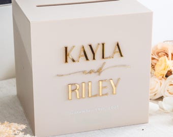 Beige Acrylic Wedding Card Box | Matte 10x10x9 Slot Box for Cards & Gifts | Neutral Wishing Well | Reception Envelope Holder