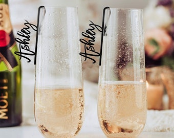 Champagne Flute Tags PERSONALIZED Wine Glass Charms for Bridal Shower, Custom Name Drink Marker, Bachelorette Party Favors for Bridesmaids