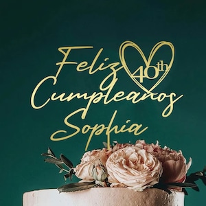 Personalised Birthday Cake topper, Feliz Cumpleaños Cake Topper,Happy Birthday Cake Topper,Custom cake topper for Spanish Birthday with Name