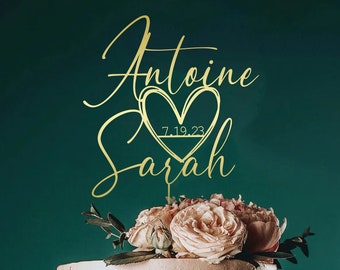 Personalized Wedding Cake Topper with heart, Custom Cake topper, Mr and Mrs Cake Topper for Wedding, Wedding Cake Topper Rustic, Custom name