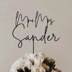 Custom Script Cake Toppers for Wedding Rustic Wedding Cake Topper Personalized Wedding Cake Topper with heart, Mr and Mrs Cake Toppers